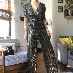 New Look wrap jumpsuit in silver glitter